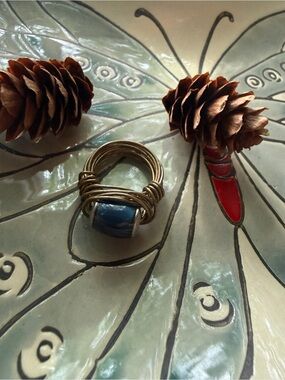 Handcrafted Bronze Wire Ring with Blue Stone